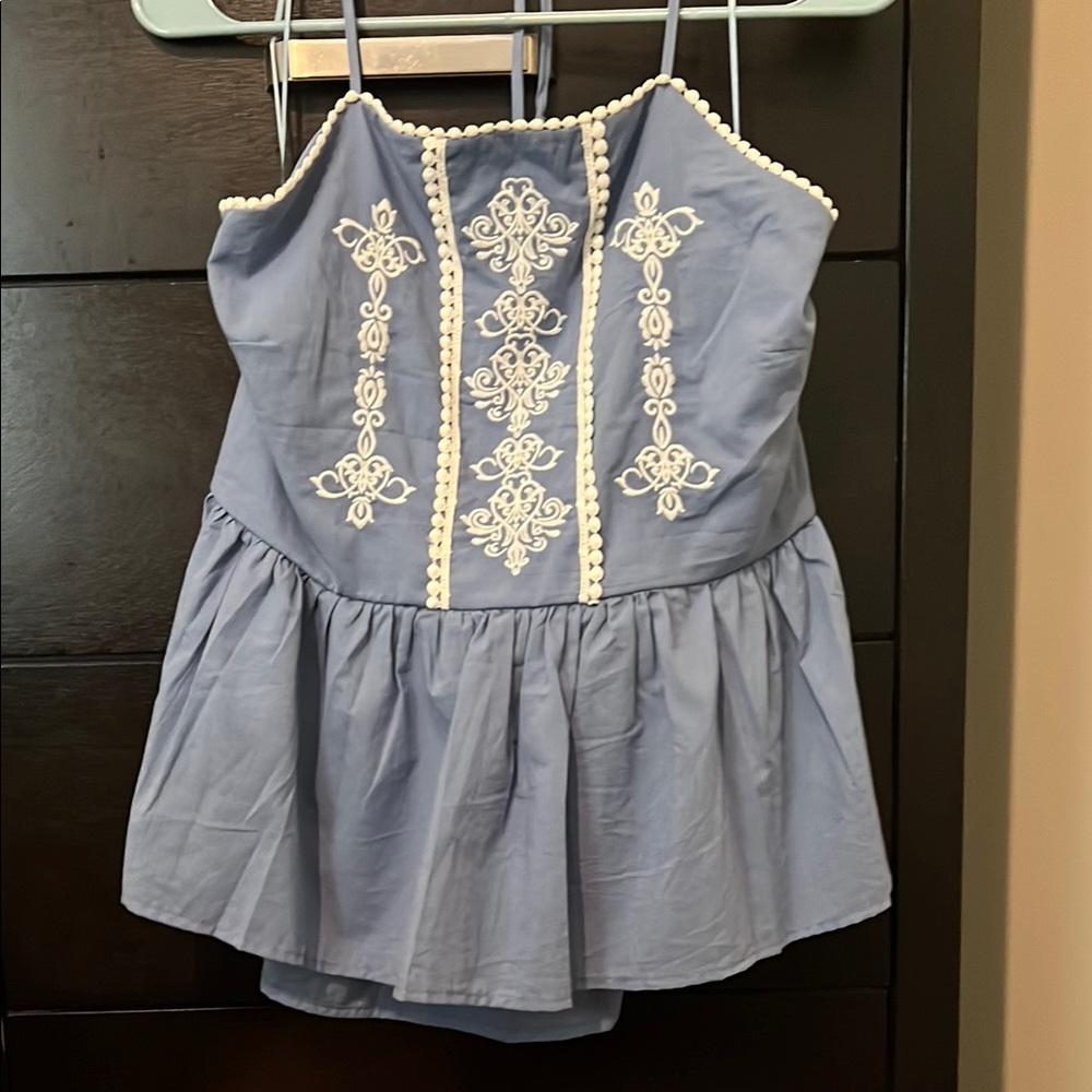 Beautiful Blue and White Embroidered Camisole with Flowy Silhouette